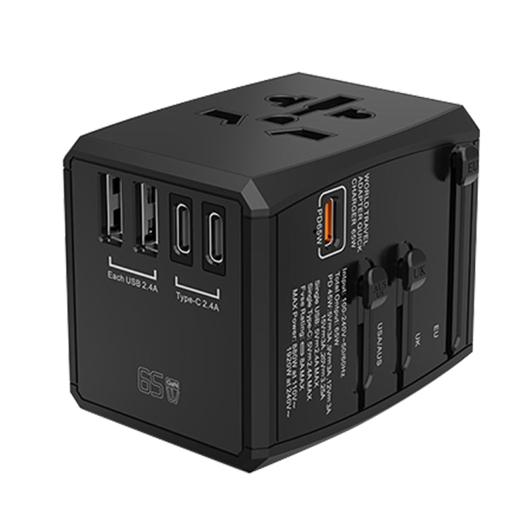 HHT905 PD 65W Dual USB+Dual Type-C Interface Multi-function Universal Travel Conversion Plug(Black)