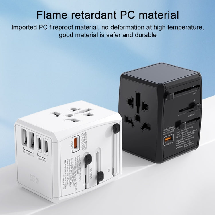 HHT905 PD 65W Dual USB+Dual Type-C Interface Multi-function Universal Travel Conversion Plug(Black)