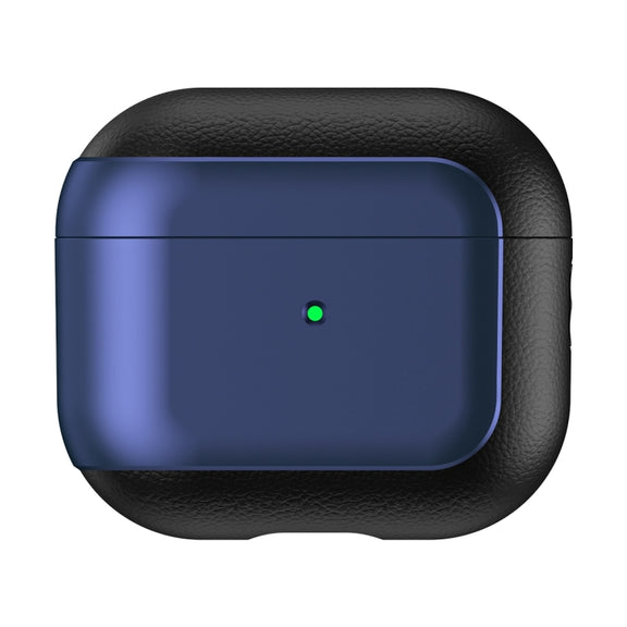 For AirPods 3 Electroplated Leather Texture Wireless Earphones Protective Case(Navy Blue)