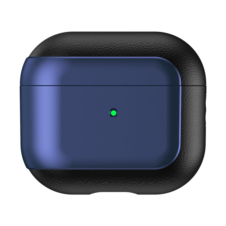 For AirPods 3 Electroplated Leather Texture Wireless Earphones Protective Case(Navy Blue)