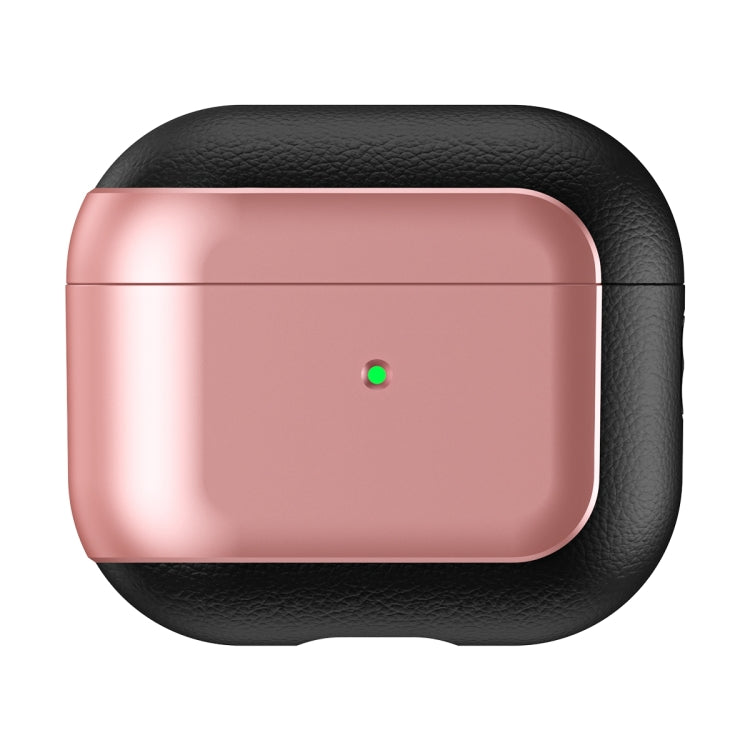 For AirPods 3 Electroplated Leather Texture Wireless Earphones Protective Case(Rose Pink)
