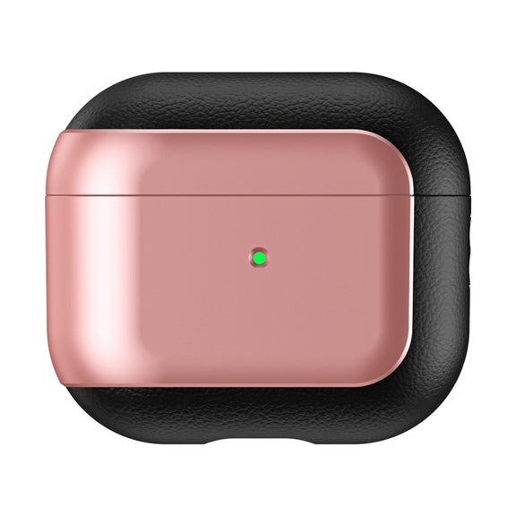 For AirPods 3 Electroplated Leather Texture Wireless Earphones Protective Case(Rose Pink)