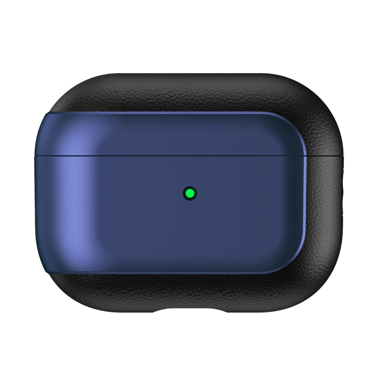 For AirPods Pro Electroplated Leather Texture Wireless Earphones Protective Case(Navy Blue)