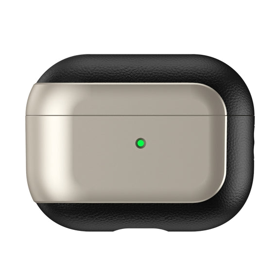 For AirPods Pro Electroplated Leather Texture Wireless Earphones Protective Case(Titanium Grey)
