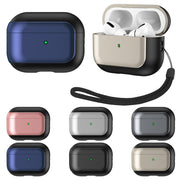For AirPods Pro Electroplated Leather Texture Wireless Earphones Protective Case(Navy Blue)