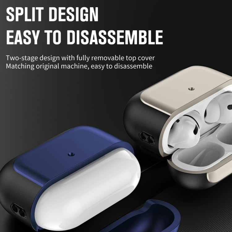 For AirPods Pro Electroplated Leather Texture Wireless Earphones Protective Case(Navy Blue)