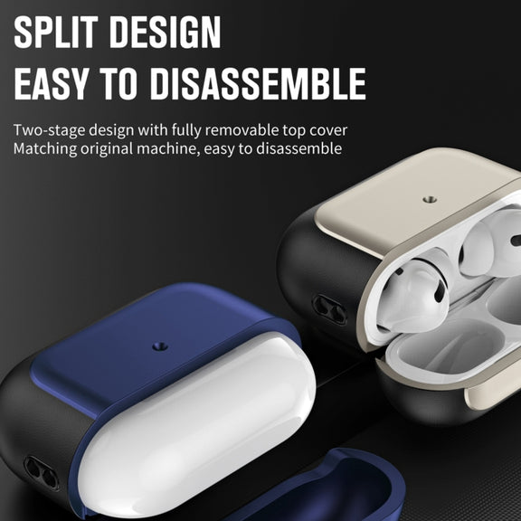 For AirPods Pro Electroplated Leather Texture Wireless Earphones Protective Case(Navy Blue)