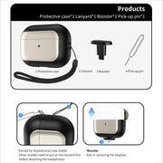 For AirPods Pro Electroplated Leather Texture Wireless Earphones Protective Case(Navy Blue)