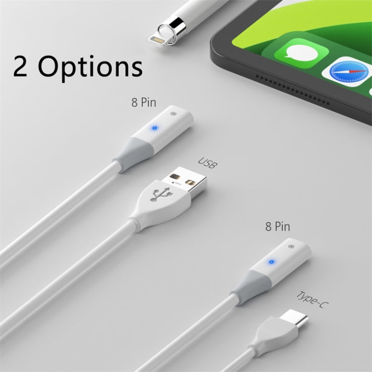 For Apple Pencil 1 USB-C / Type-C to 8 Pin Stylus Charging Cable with Indicator Light, Length:1m(White)