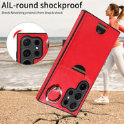 For Samsung Galaxy S24 Ultra 5G Calf Texture Card Slot Ring Holder Phone Case(Red)