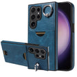For Samsung Galaxy S24 Ultra 5G Calf Texture Card Slot Ring Holder Phone Case(Blue) - Galaxy S24 Ultra 5G Tempered Glass by PMC TechLife | Online Shopping South Africa | PMC TechLife