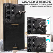 For Samsung Galaxy S24 Ultra 5G Calf Texture Card Slot Ring Holder Phone Case(Black)