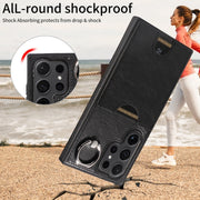 For Samsung Galaxy S24 Ultra 5G Calf Texture Card Slot Ring Holder Phone Case(Black)