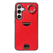For Samsung Galaxy S24+ 5G Calf Texture Card Slot Ring Holder Phone Case(Red)