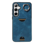 For Samsung Galaxy S24+ 5G Calf Texture Card Slot Ring Holder Phone Case(Blue)