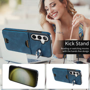 For Samsung Galaxy S24+ 5G Calf Texture Card Slot Ring Holder Phone Case(Blue)