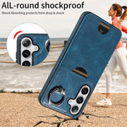 For Samsung Galaxy S24+ 5G Calf Texture Card Slot Ring Holder Phone Case(Blue)