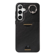 For Samsung Galaxy S24+ 5G Calf Texture Card Slot Ring Holder Phone Case(Black)