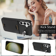For Samsung Galaxy S24+ 5G Calf Texture Card Slot Ring Holder Phone Case(Black)
