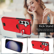 For Samsung Galaxy S24 5G Calf Texture Card Slot Ring Holder Phone Case(Red)