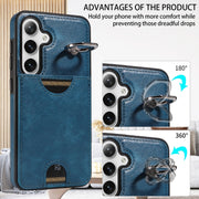 For Samsung Galaxy S24 5G Calf Texture Card Slot Ring Holder Phone Case(Blue)