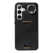 For Samsung Galaxy S24 5G Calf Texture Card Slot Ring Holder Phone Case(Black)