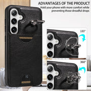 For Samsung Galaxy S24 5G Calf Texture Card Slot Ring Holder Phone Case(Black)