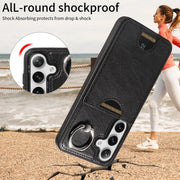 For Samsung Galaxy S24 5G Calf Texture Card Slot Ring Holder Phone Case(Black)
