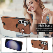 For Samsung Galaxy S24 5G Calf Texture Card Slot Ring Holder Phone Case(Brown)