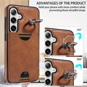 For Samsung Galaxy S24 5G Calf Texture Card Slot Ring Holder Phone Case(Brown)
