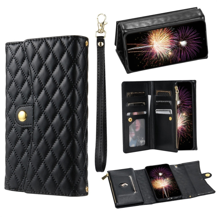 For Google Pixel 8 Pro Zipper Multi-Card Wallet Rhombic Leather Phone Case(Black)