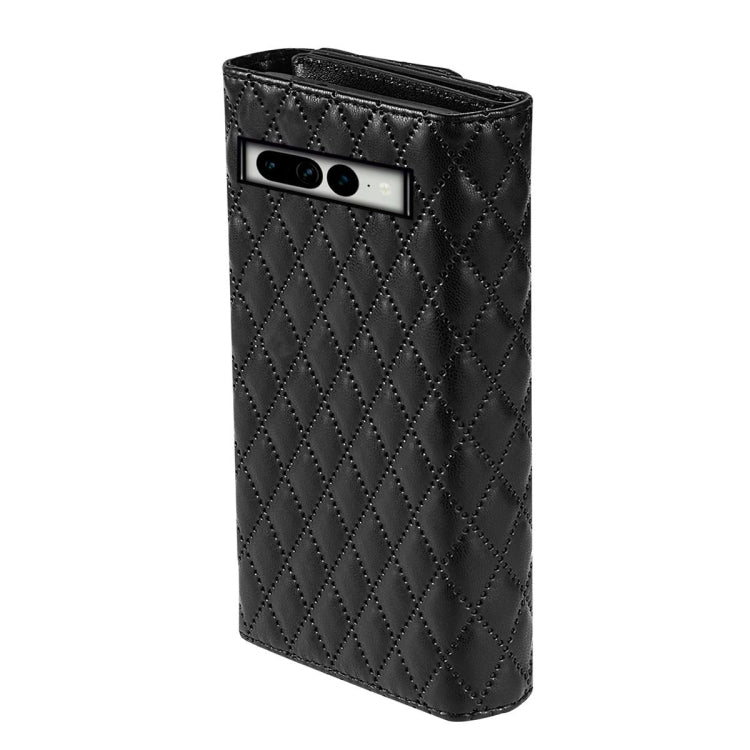 For Google Pixel 8 Pro Zipper Multi-Card Wallet Rhombic Leather Phone Case(Black)