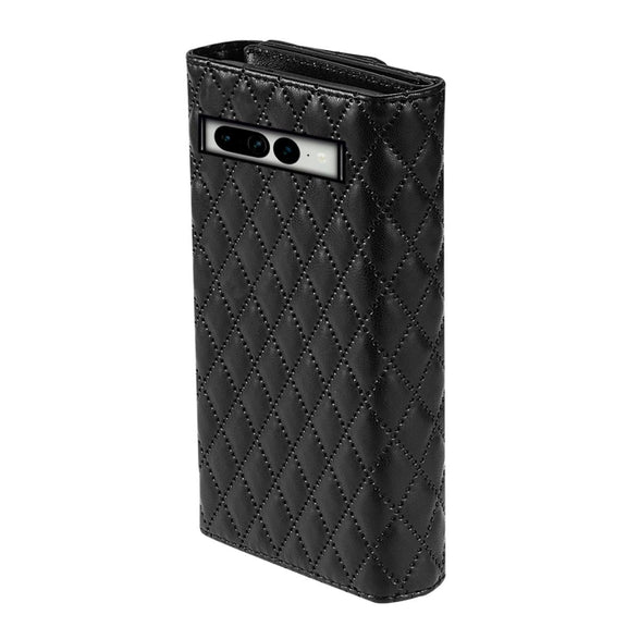 For Google Pixel 8 Pro Zipper Multi-Card Wallet Rhombic Leather Phone Case(Black)
