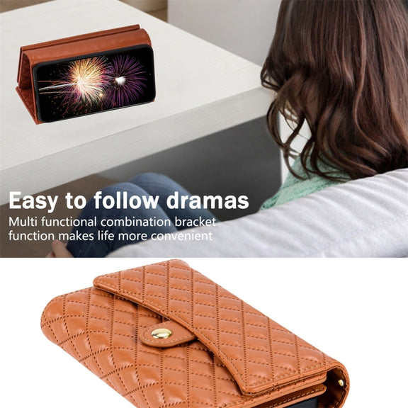 For Google Pixel 8 Pro Zipper Multi-Card Wallet Rhombic Leather Phone Case(Brown)
