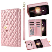 For Google Pixel 7 Zipper Multi-Card Wallet Rhombic Leather Phone Case(Rose Gold)