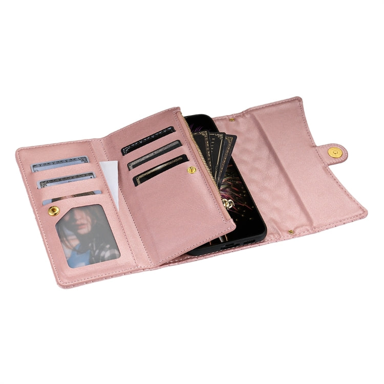 For Google Pixel 7 Zipper Multi-Card Wallet Rhombic Leather Phone Case(Rose Gold)