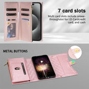 For Google Pixel 7 Zipper Multi-Card Wallet Rhombic Leather Phone Case(Rose Gold)