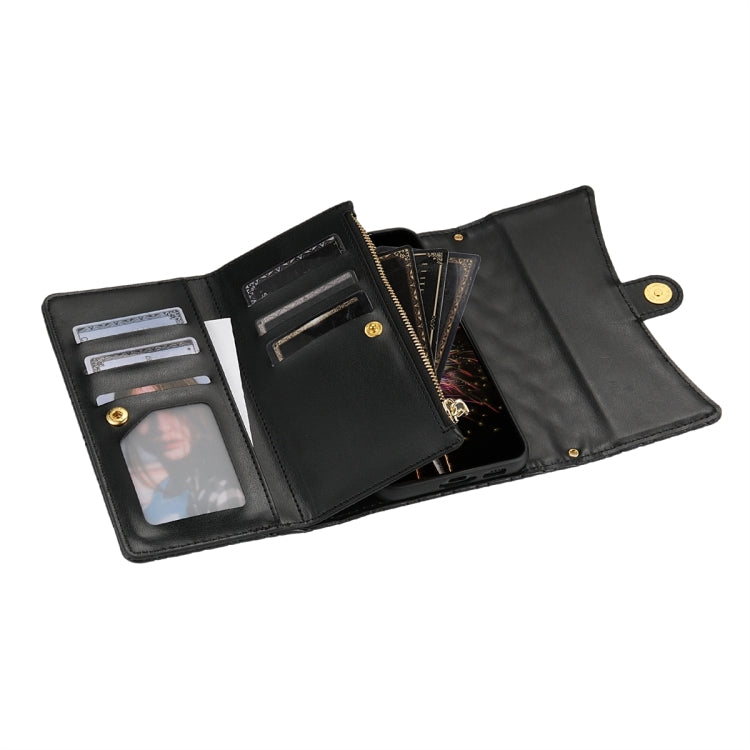 For Google Pixel 7 Pro Zipper Multi-Card Wallet Rhombic Leather Phone Case(Black)