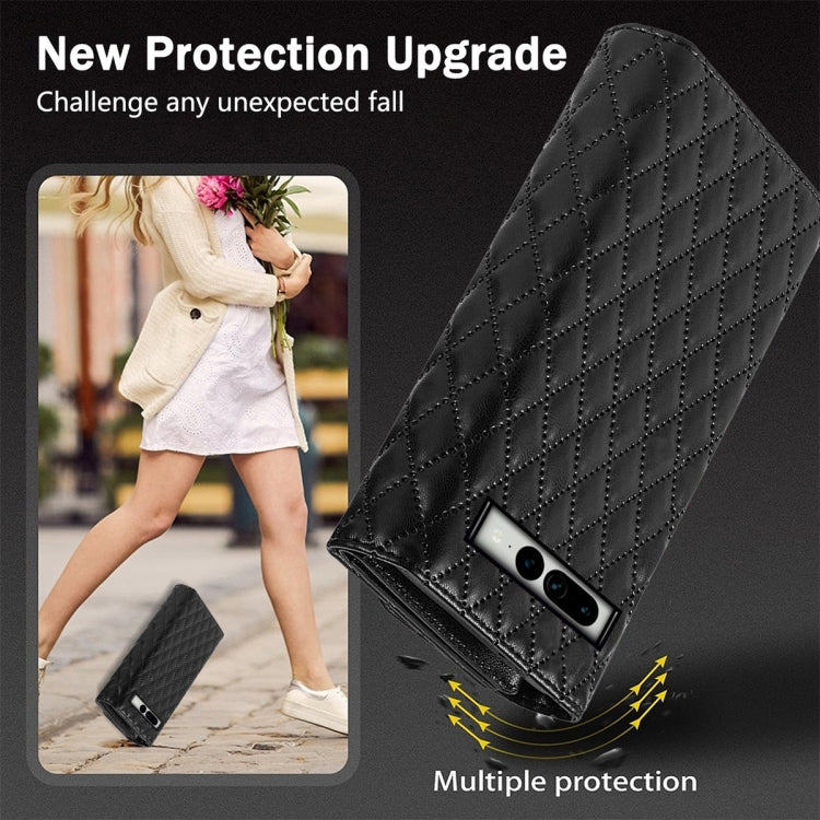 For Google Pixel 7 Pro Zipper Multi-Card Wallet Rhombic Leather Phone Case(Black)