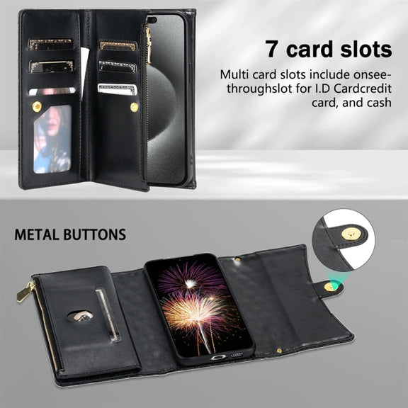 For Google Pixel 7 Pro Zipper Multi-Card Wallet Rhombic Leather Phone Case(Black)