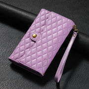 For Google Pixel 7 Pro Zipper Multi-Card Wallet Rhombic Leather Phone Case(Purple)