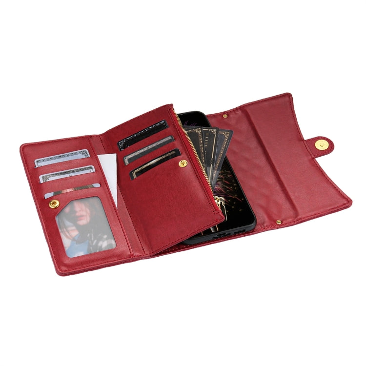 For Google Pixel 7 Pro Zipper Multi-Card Wallet Rhombic Leather Phone Case(Red)