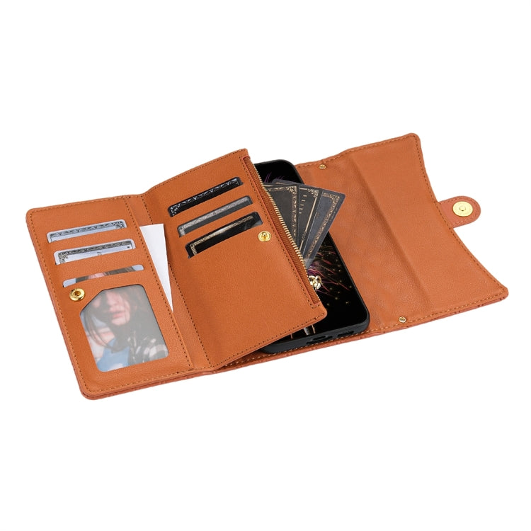 For Google Pixel 7 Pro Zipper Multi-Card Wallet Rhombic Leather Phone Case(Brown)