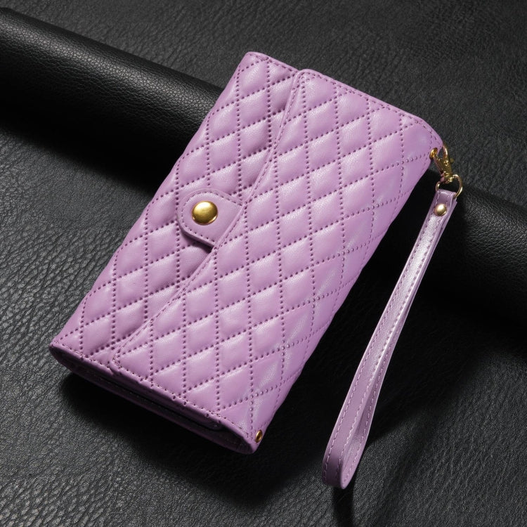 For Google Pixel 7a Zipper Multi-Card Wallet Rhombic Leather Phone Case(Purple)