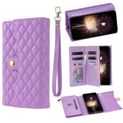 For Google Pixel 7a Zipper Multi-Card Wallet Rhombic Leather Phone Case(Purple)