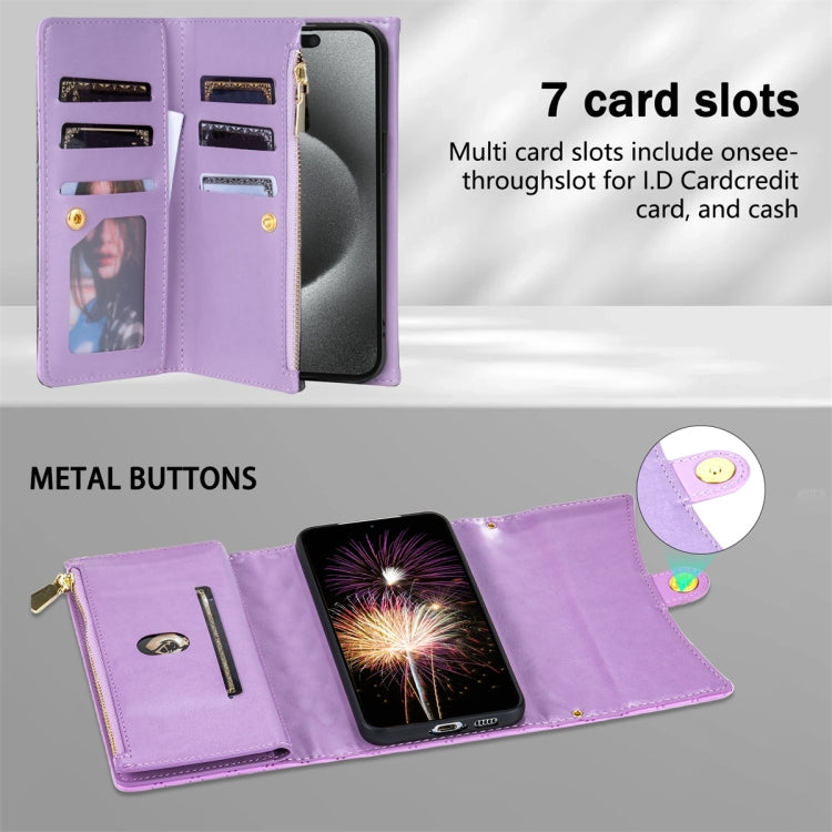 For Google Pixel 7a Zipper Multi-Card Wallet Rhombic Leather Phone Case(Purple)