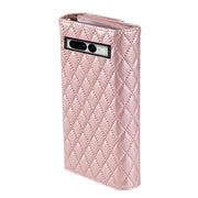 For Google Pixel 7a Zipper Multi-Card Wallet Rhombic Leather Phone Case(Rose Gold)