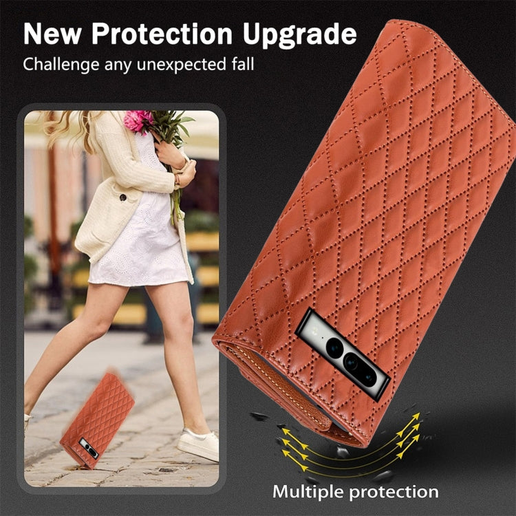 For Google Pixel 7a Zipper Multi-Card Wallet Rhombic Leather Phone Case(Brown)