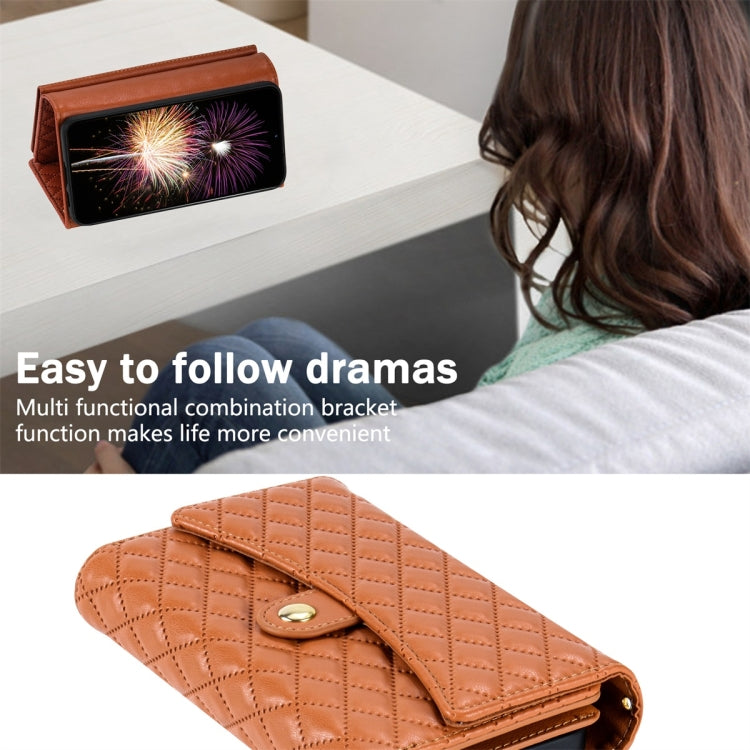 For Google Pixel 6a Zipper Multi-Card Wallet Rhombic Leather Phone Case(Brown)