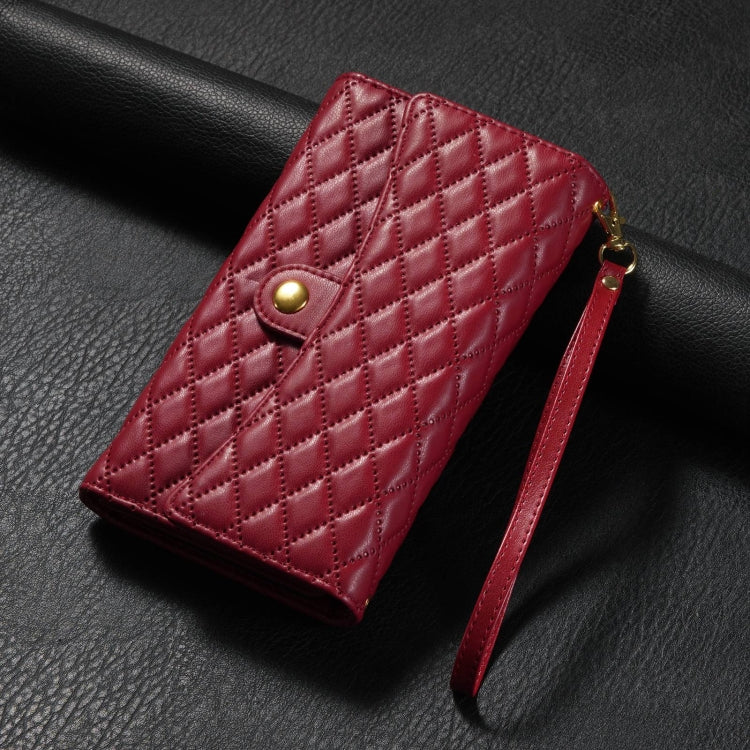 For Google Pixel 6 Zipper Multi-Card Wallet Rhombic Leather Phone Case(Red)